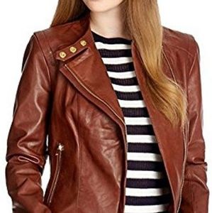 Cognac Lambskin Moto Jacket